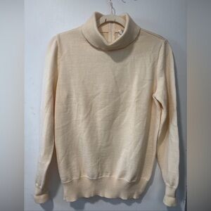 Lilli Ann Knits Vintage Wool Turtleneck Sweater Zip Cream Size 10